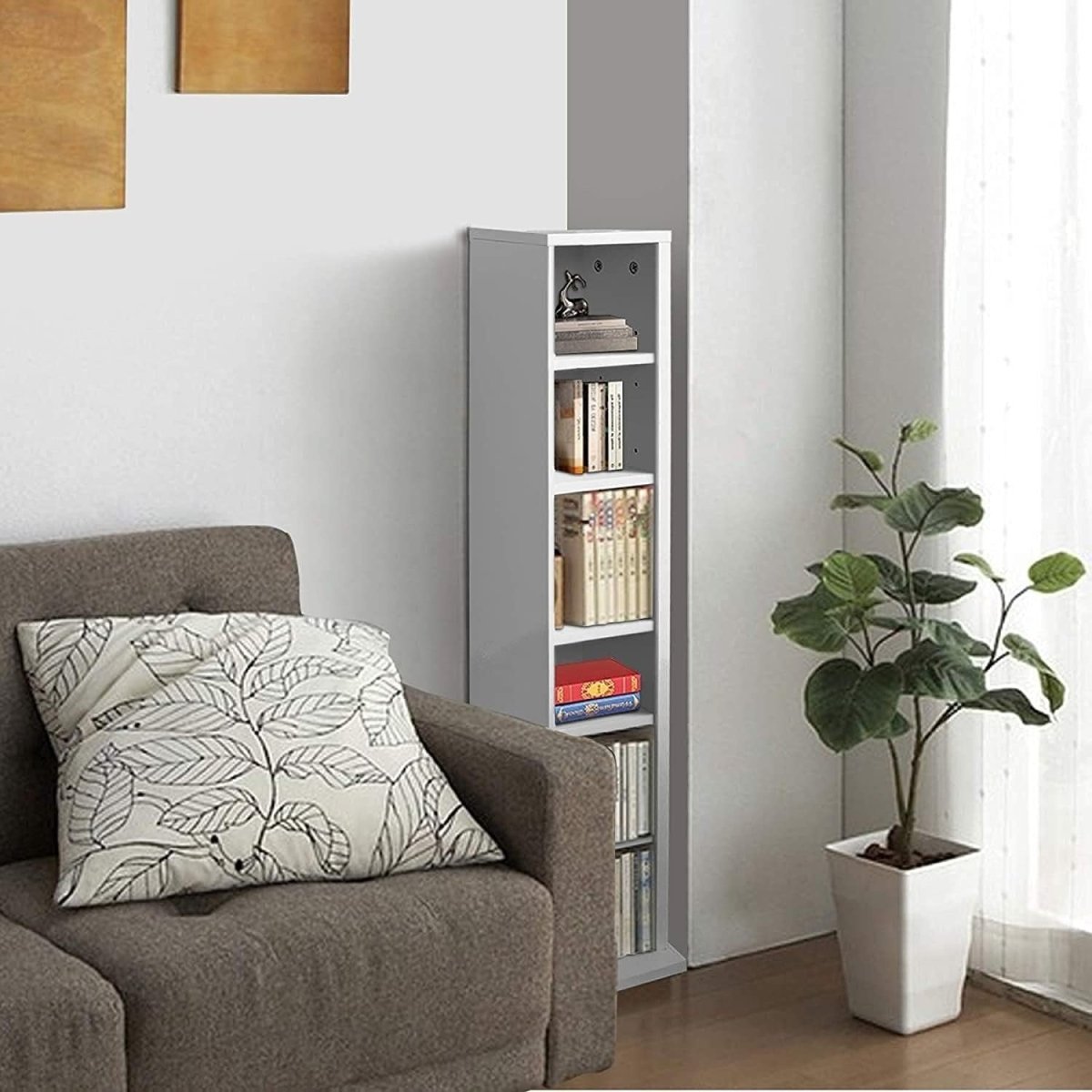 DVD CD Storage Tower Rack Media Shelf Organizer Cabinet White 100 Disc - Kwikley