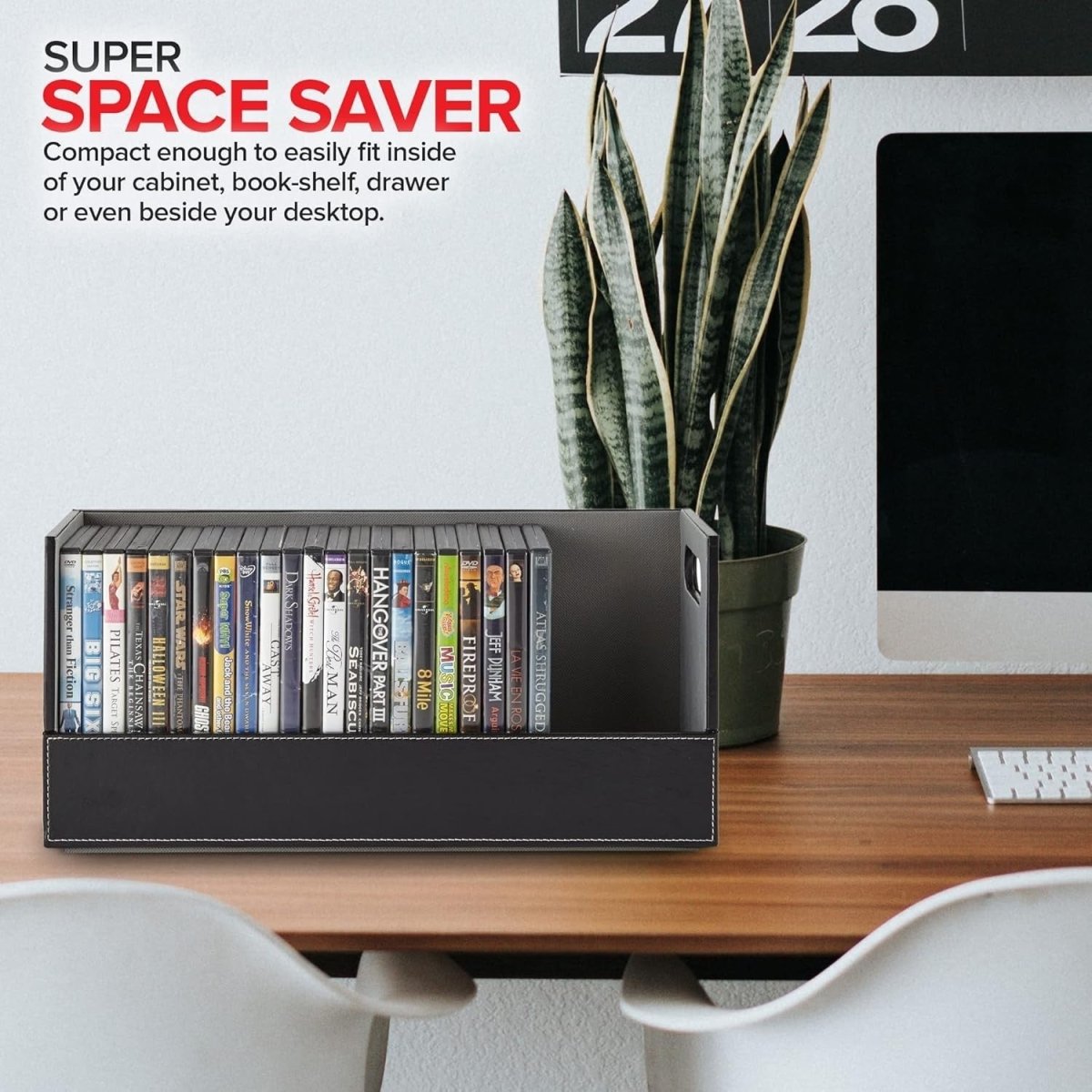 DVD Storage Box Organizer Holds 28 Cases Faux Leather Stackable - Kwikley