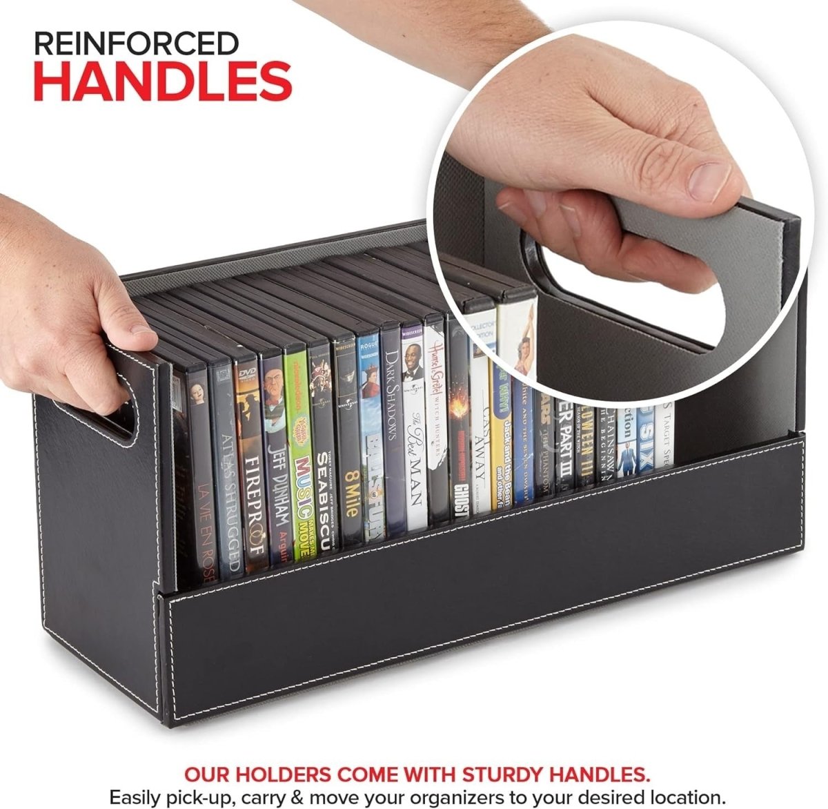 DVD Storage Box Organizer Holds 28 Cases Faux Leather Stackable - Kwikley