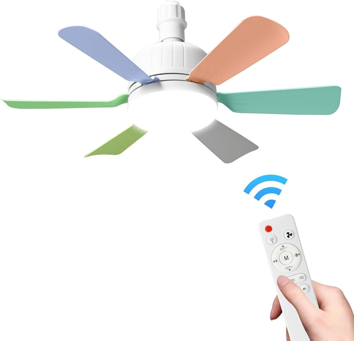 E27 Ceiling Fan Light, 3 Speeds, 3 Modes, Sleep Timer, Remote, Colorful - Kwikley