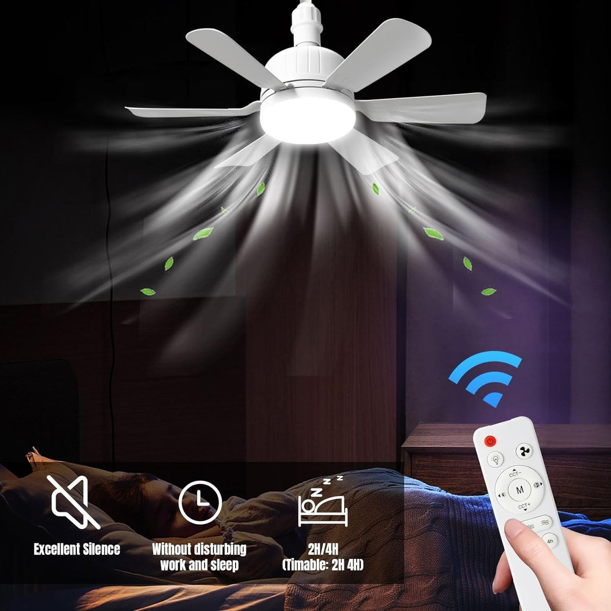 E27 Ceiling Fan Light, 3 Speeds, 3 Modes, Sleep Timer, Remote, Colorful - Kwikley