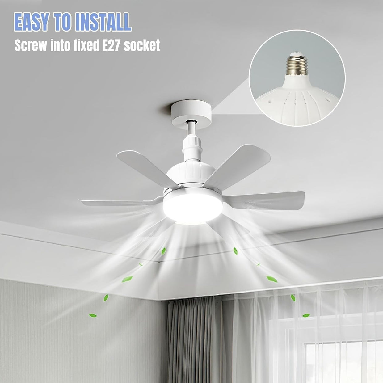 E27 Ceiling Fan Light, 3 Speeds, 3 Modes, Sleep Timer, Remote, Colorful - Kwikley