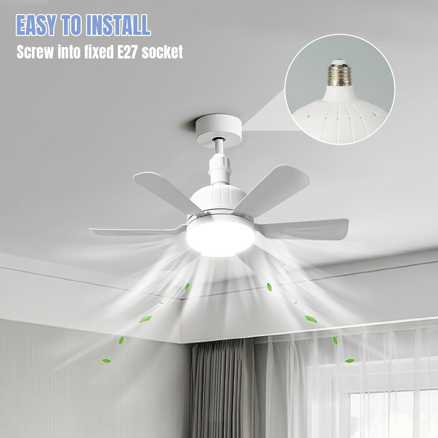 E27 Ceiling Fan Light, 3 Speeds, 3 Modes, Sleep Timer, Remote, Colorful - Kwikley