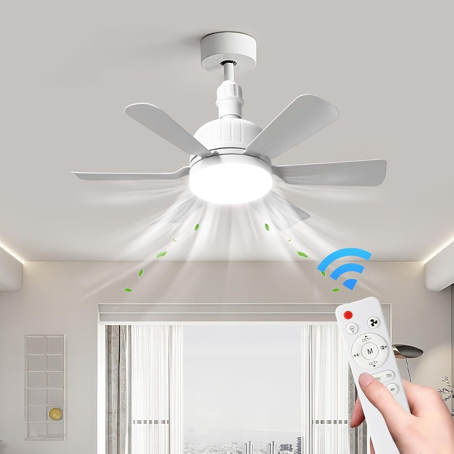 E27 Ceiling Fan Light, 3 Speeds, 3 Modes, Sleep Timer, Remote, Colorful - Kwikley