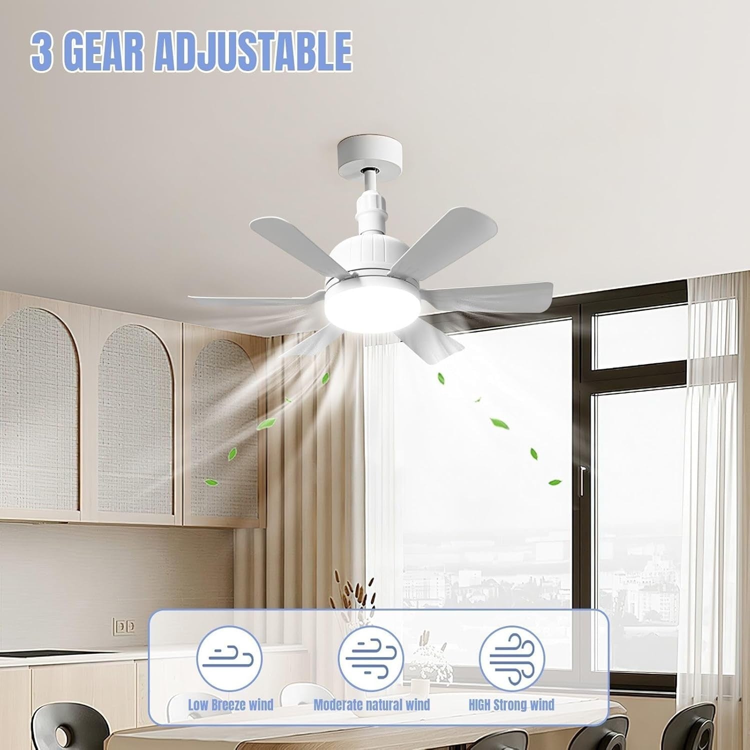 E27 Ceiling Fan Light, 3 Speeds, 3 Modes, Sleep Timer, Remote, Colorful - Kwikley