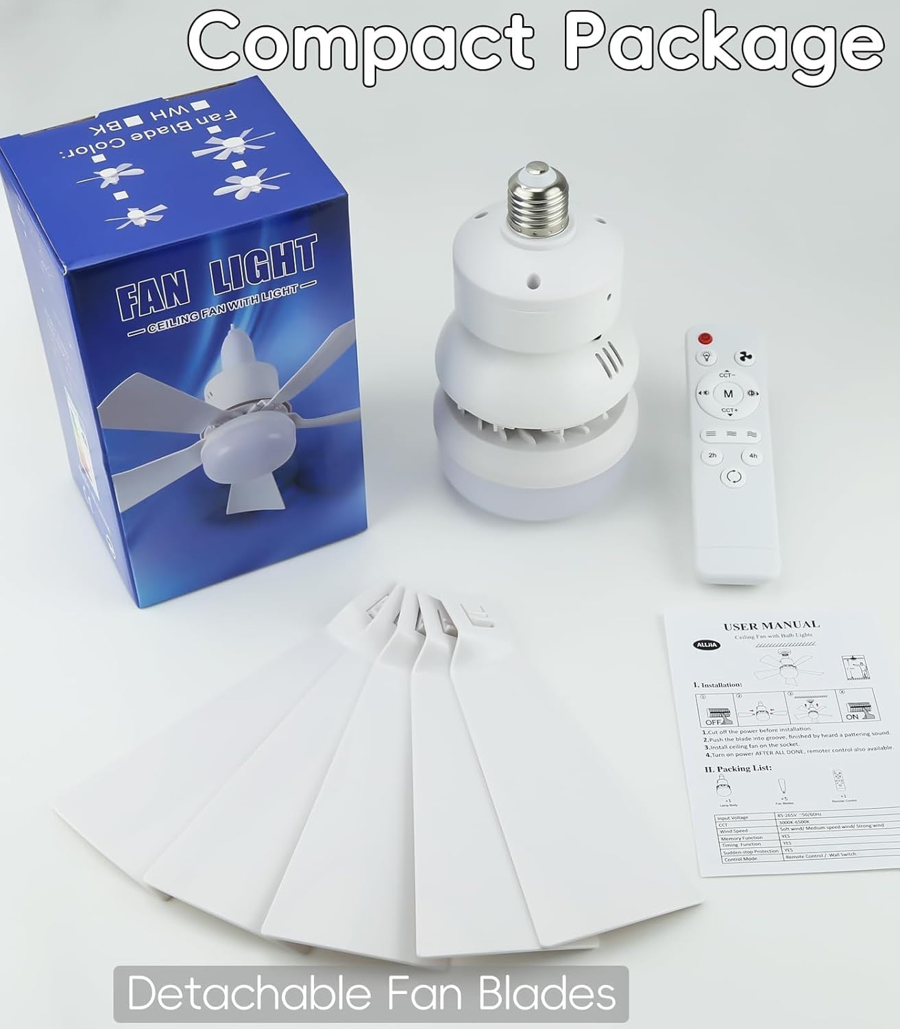 E27 Ceiling Fan Light, 40W, Dimmable, 3 Speed, Remote Control, Quiet, Timer - Kwikley