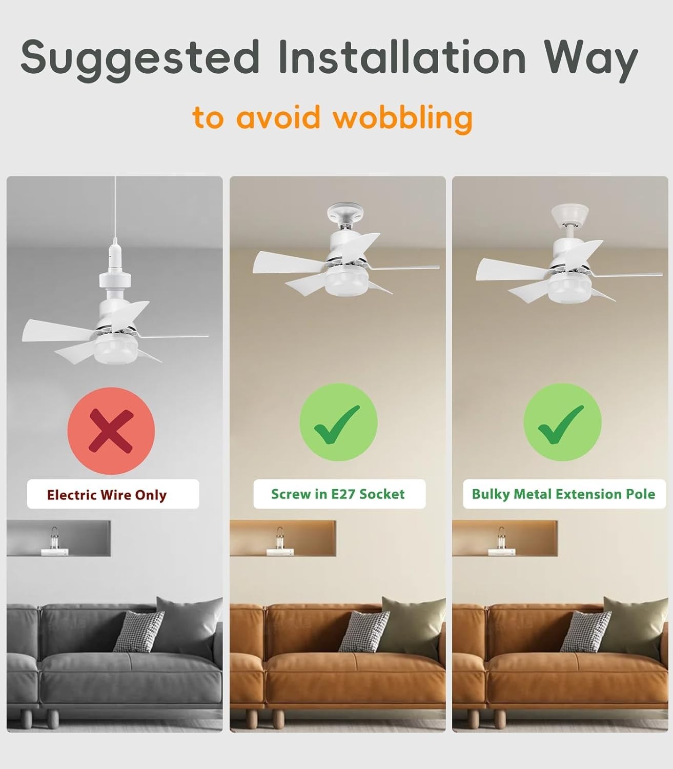 E27 Ceiling Fan Light, 40W, Dimmable, 3 Speed, Remote Control, Quiet, Timer - Kwikley
