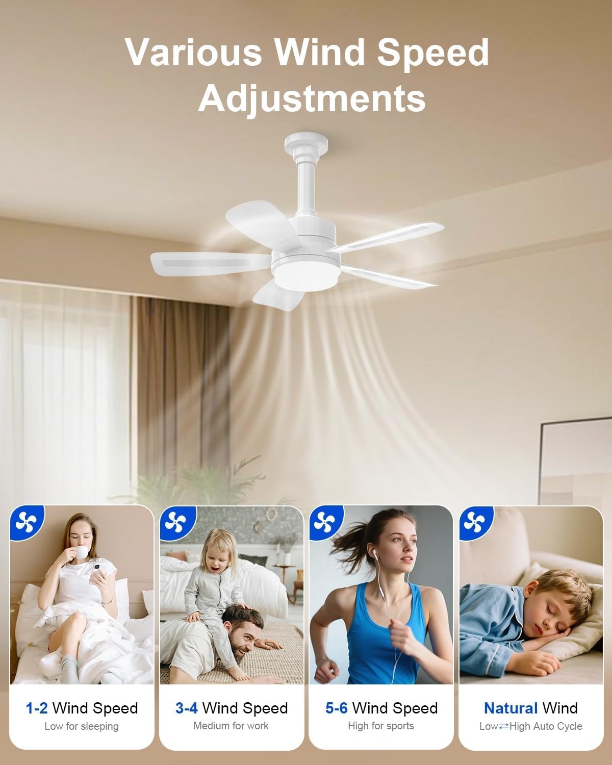 E27 Ceiling Fan Light 50cm, Dimmable LED 2000LM, 6 Speeds, Quiet Remote Control - Kwikley