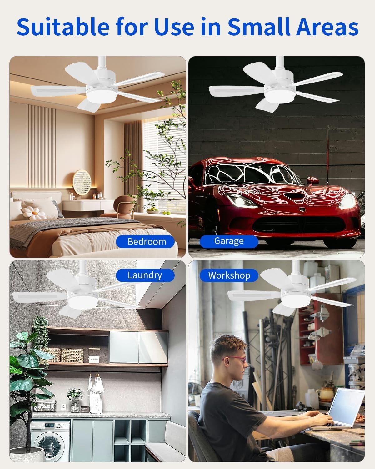 E27 Ceiling Fan Light 50cm, Dimmable LED 2000LM, 6 Speeds, Quiet Remote Control - Kwikley