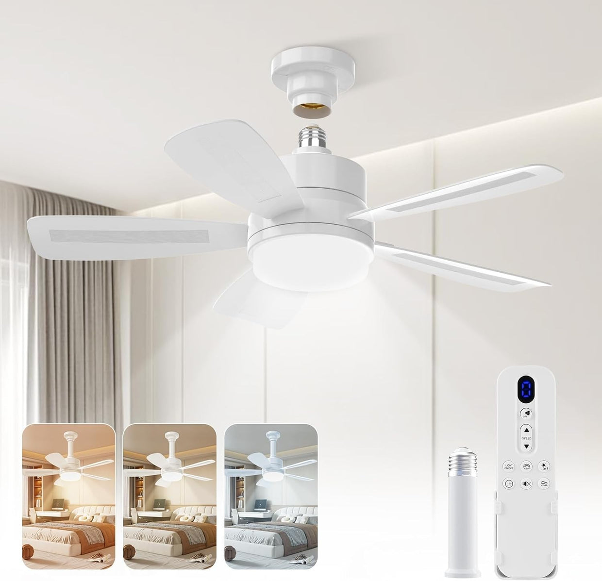 E27 Ceiling Fan Light 50cm, Dimmable LED 2000LM, 6 Speeds, Quiet Remote Control - Kwikley