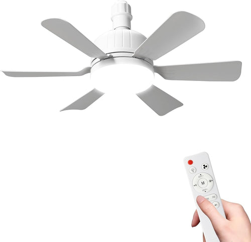 E27 Ceiling Fan with Light, 3 Speeds, 3 Modes, 12W LED, Remote, White - Kwikley