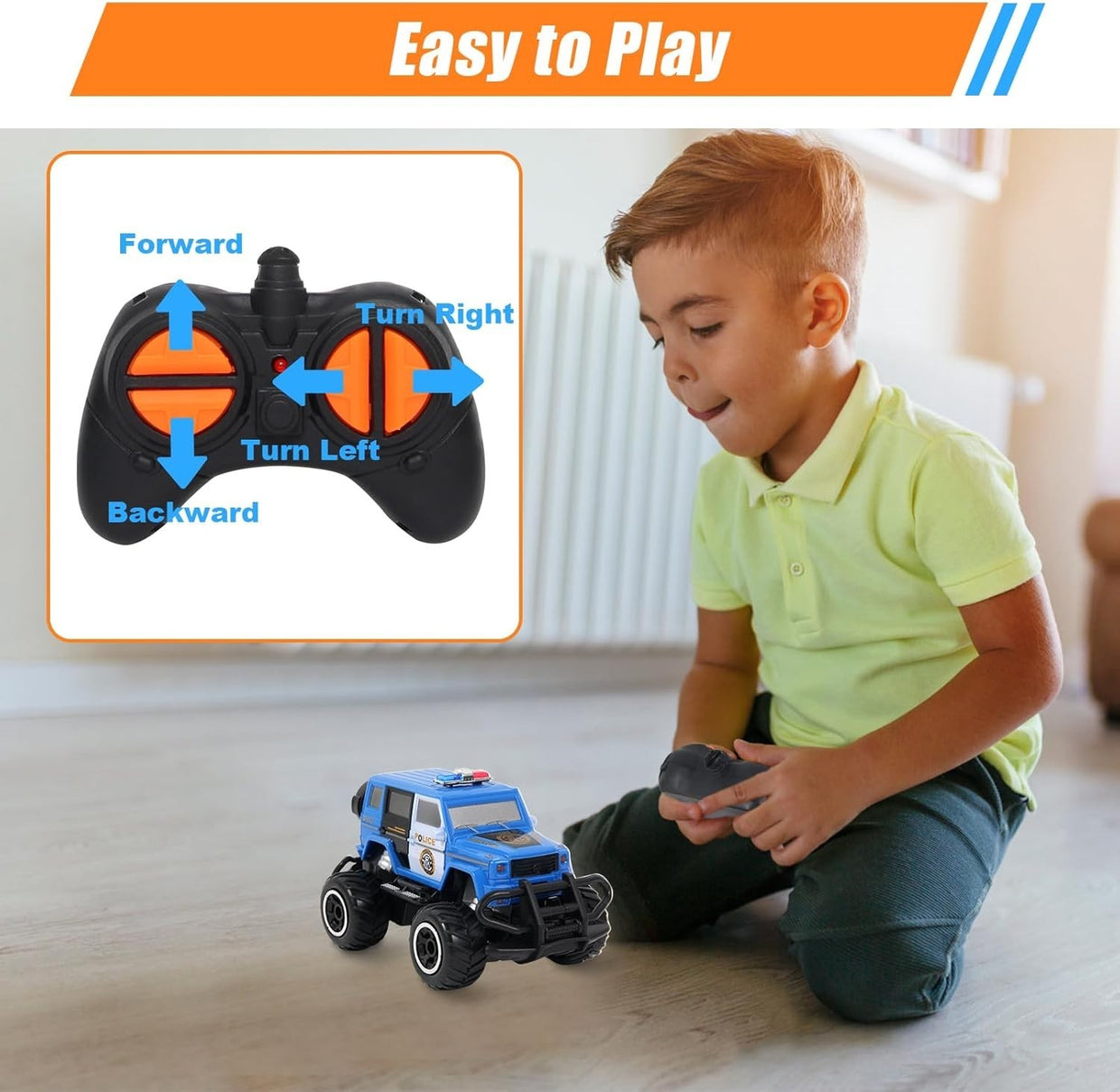 Easy Control Remote Car Toy for Kids Ages 3–8, Durable Off - Road Gift with Lights - Kwikley