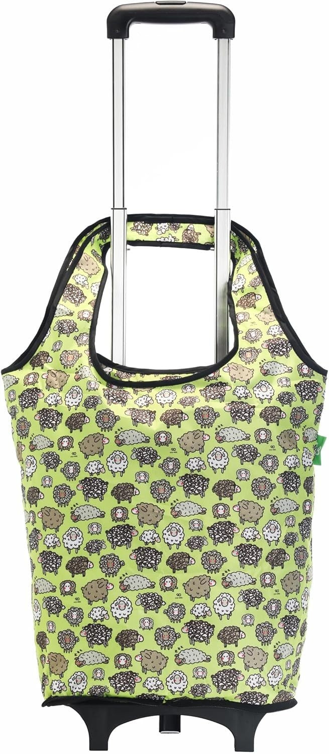 Eco Chic Folding Shopping Trolley with 25L Detachable Tote – Cute Sheep Green - Kwikley