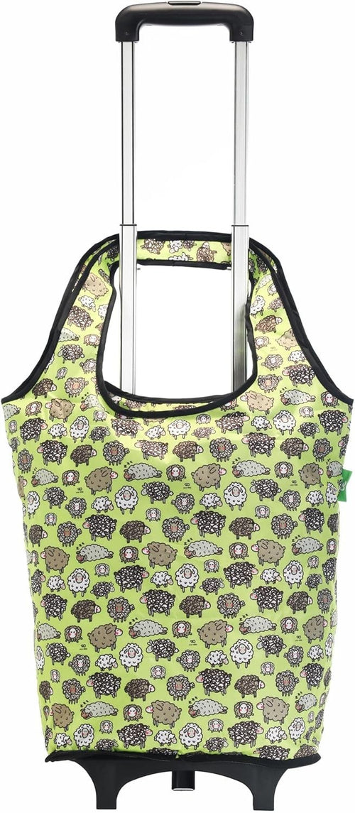 Eco Chic Folding Shopping Trolley with 25L Detachable Tote – Cute Sheep Green - Kwikley