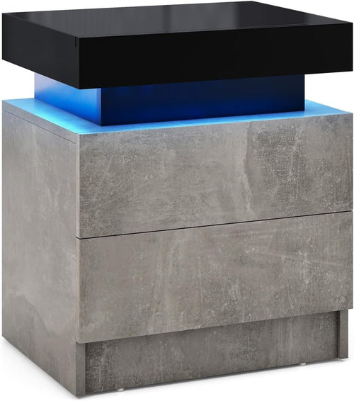 ED Bedside Table with 2 Drawers, Modern High Gloss Nightstand with RGB Lights - Kwikley