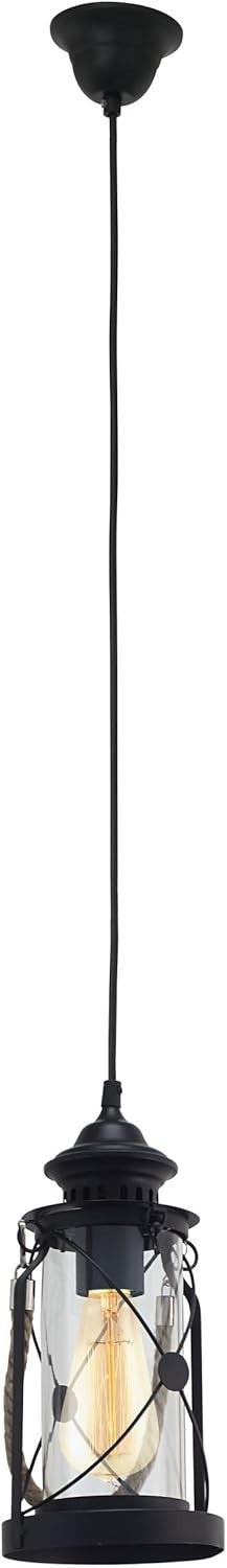 EGLO Bradford Black Steel Pendant Light Vintage Lantern E27 Dining Room - Kwikley