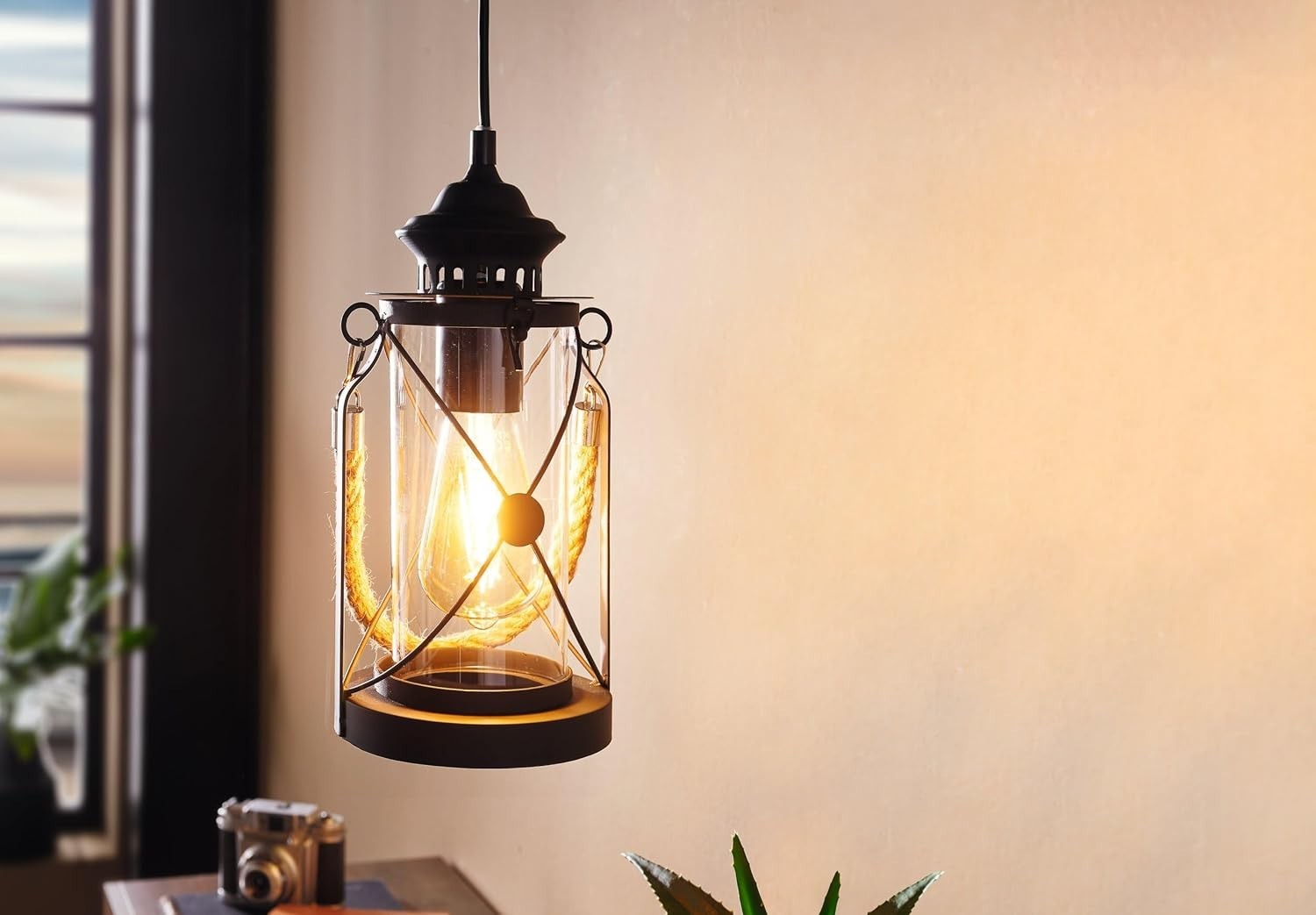 EGLO Bradford Black Steel Pendant Light Vintage Lantern E27 Dining Room - Kwikley