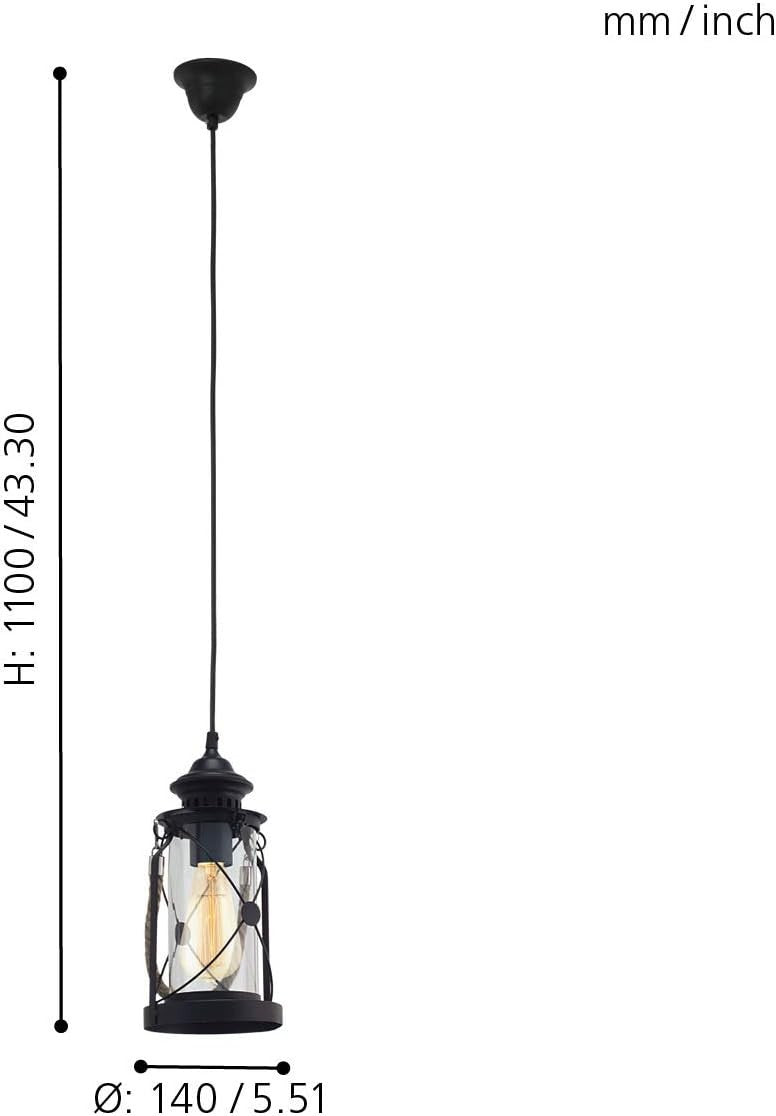 EGLO Bradford Black Steel Pendant Light Vintage Lantern E27 Dining Room - Kwikley