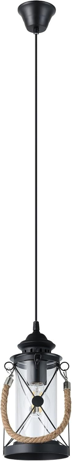 EGLO Bradford Black Steel Pendant Light Vintage Lantern E27 Dining Room - Kwikley