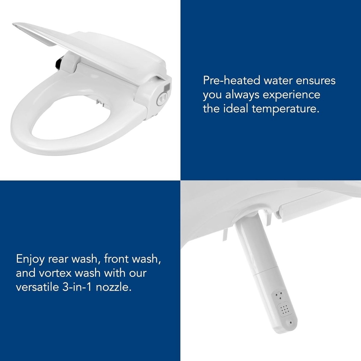 Electric Bidet Toilet Seat White Soft Close Warm Water Dryer Smart Remote - Kwikley