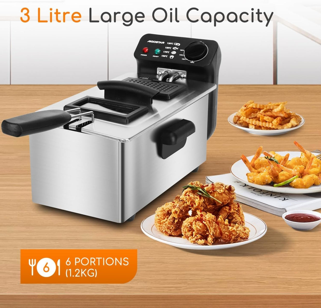 Electric Deep Fryer 3L 2200W Stainless Steel Easy Clean Viewing Window - Kwikley