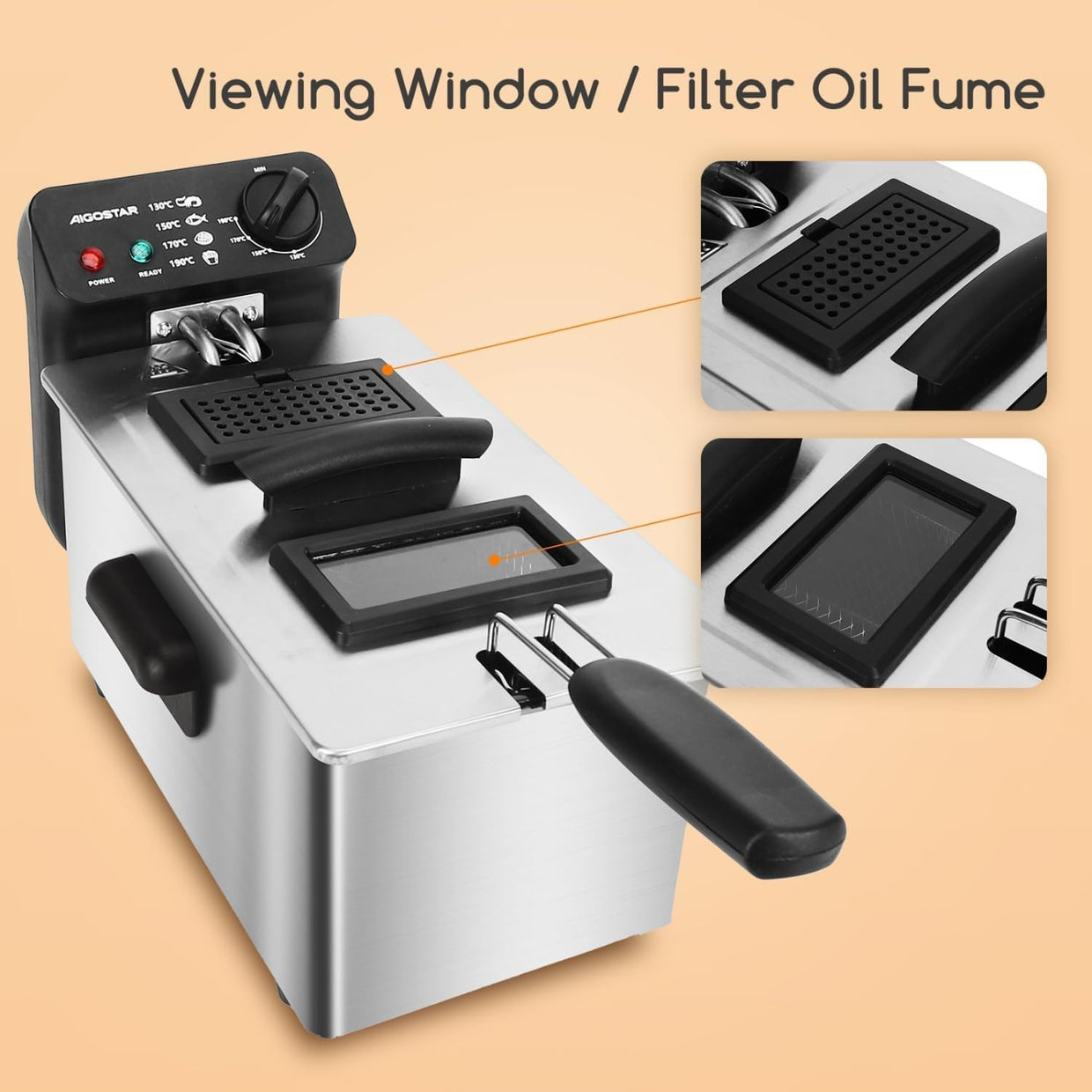 Electric Deep Fryer 3L 2200W Stainless Steel Easy Clean Viewing Window - Kwikley