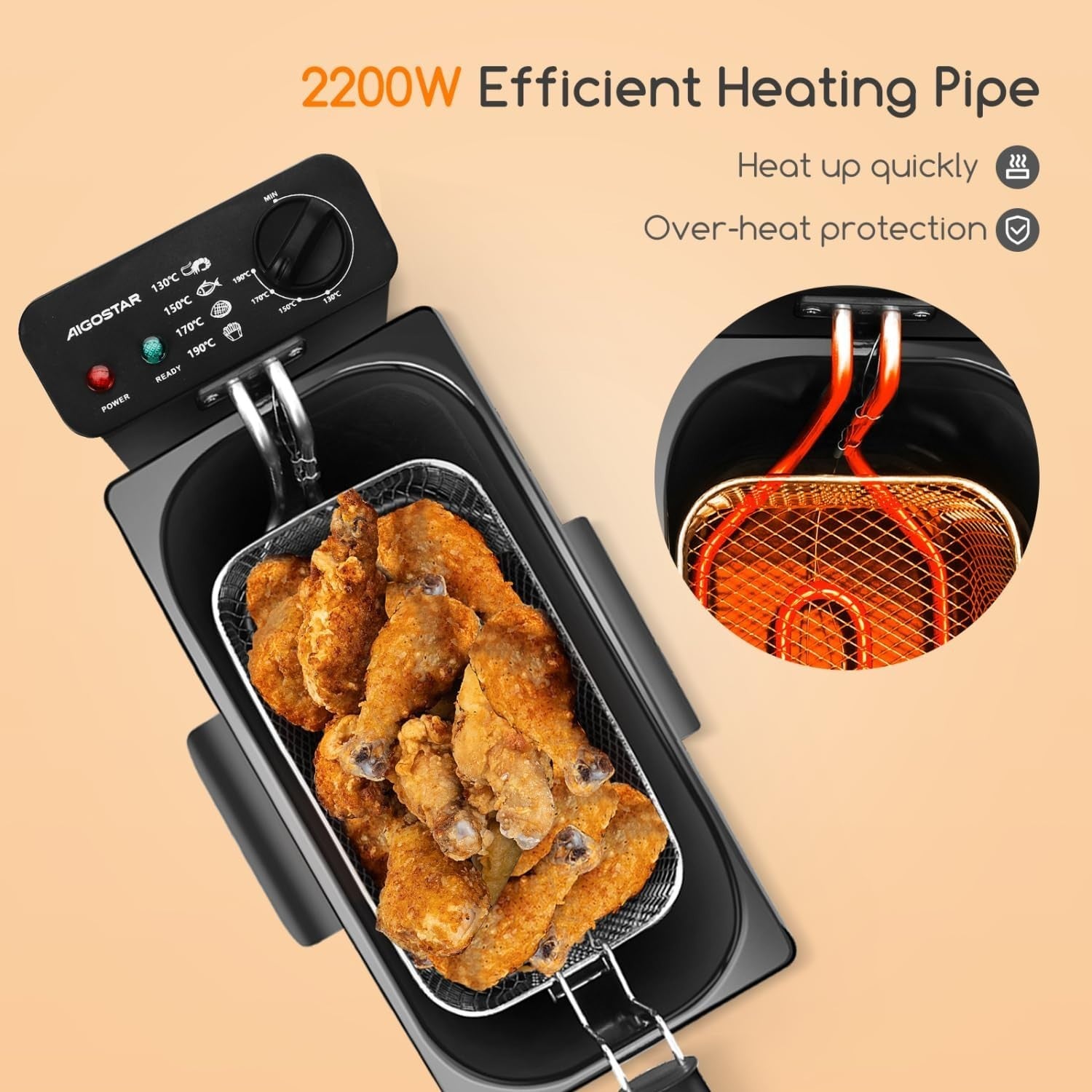 Electric Deep Fryer 3L 2200W Stainless Steel Easy Clean Viewing Window - Kwikley