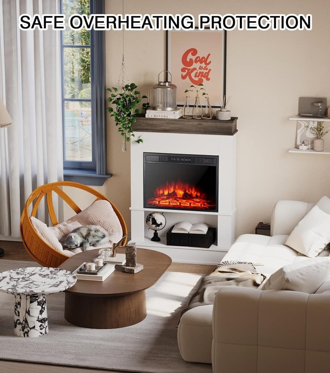 Electric Fireplace Suite 23” LED Flame Remote 900W/1800W Modern Heater - Kwikley