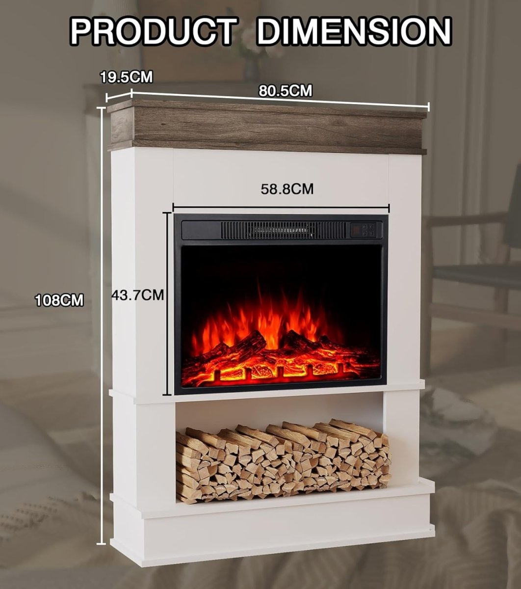 Electric Fireplace Suite 23” LED Flame Remote 900W/1800W Modern Heater - Kwikley