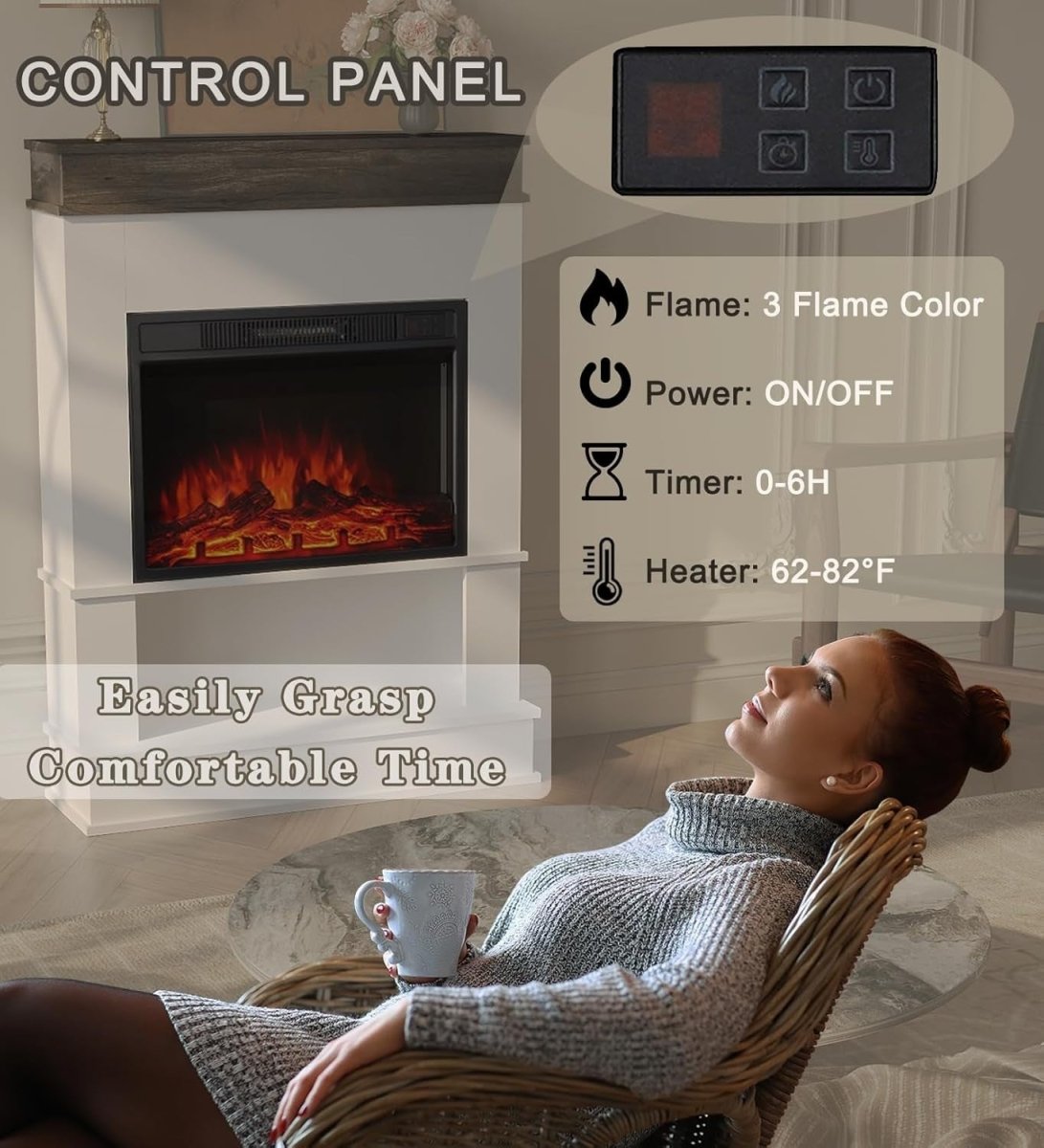 Electric Fireplace Suite 23” LED Flame Remote 900W/1800W Modern Heater - Kwikley