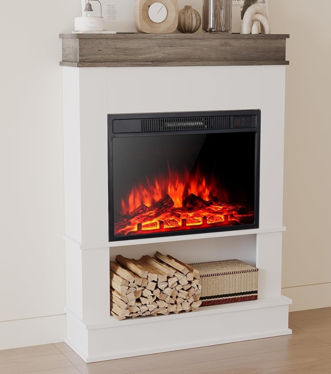 Electric Fireplace Suite 23” LED Flame Remote 900W/1800W Modern Heater - Kwikley