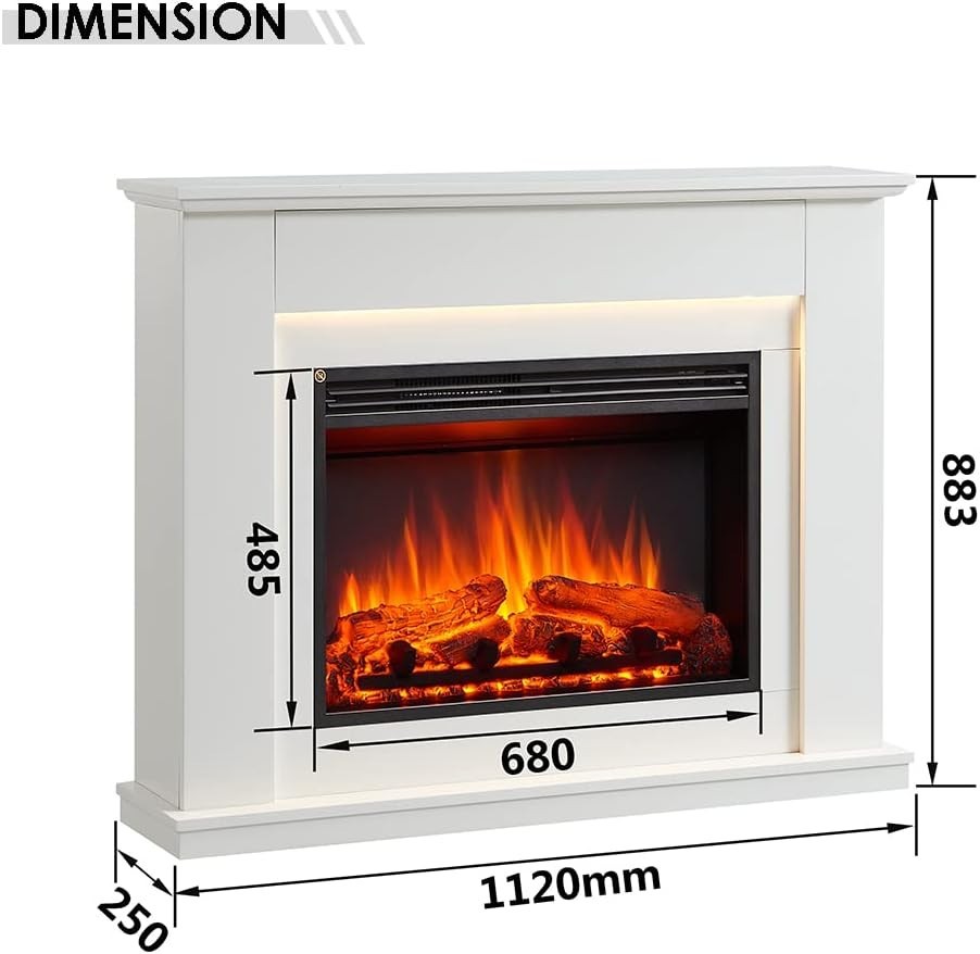 Electric Fireplace Suite 44" White LED Flame Heater Modern Freestanding - Kwikley