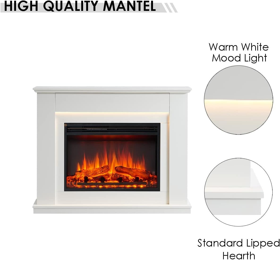 Electric Fireplace Suite 44" White LED Flame Heater Modern Freestanding - Kwikley