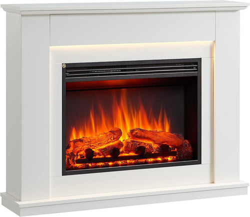 Electric Fireplace Suite 44" White LED Flame Heater Modern Freestanding - Kwikley