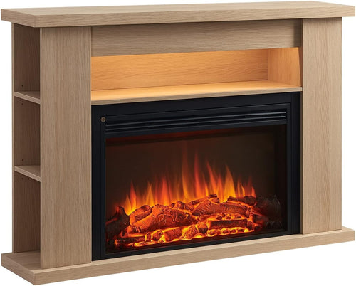 Electric Fireplace Suite Heater 2000W LED Flame Oak Shelf 51" Remote - Kwikley