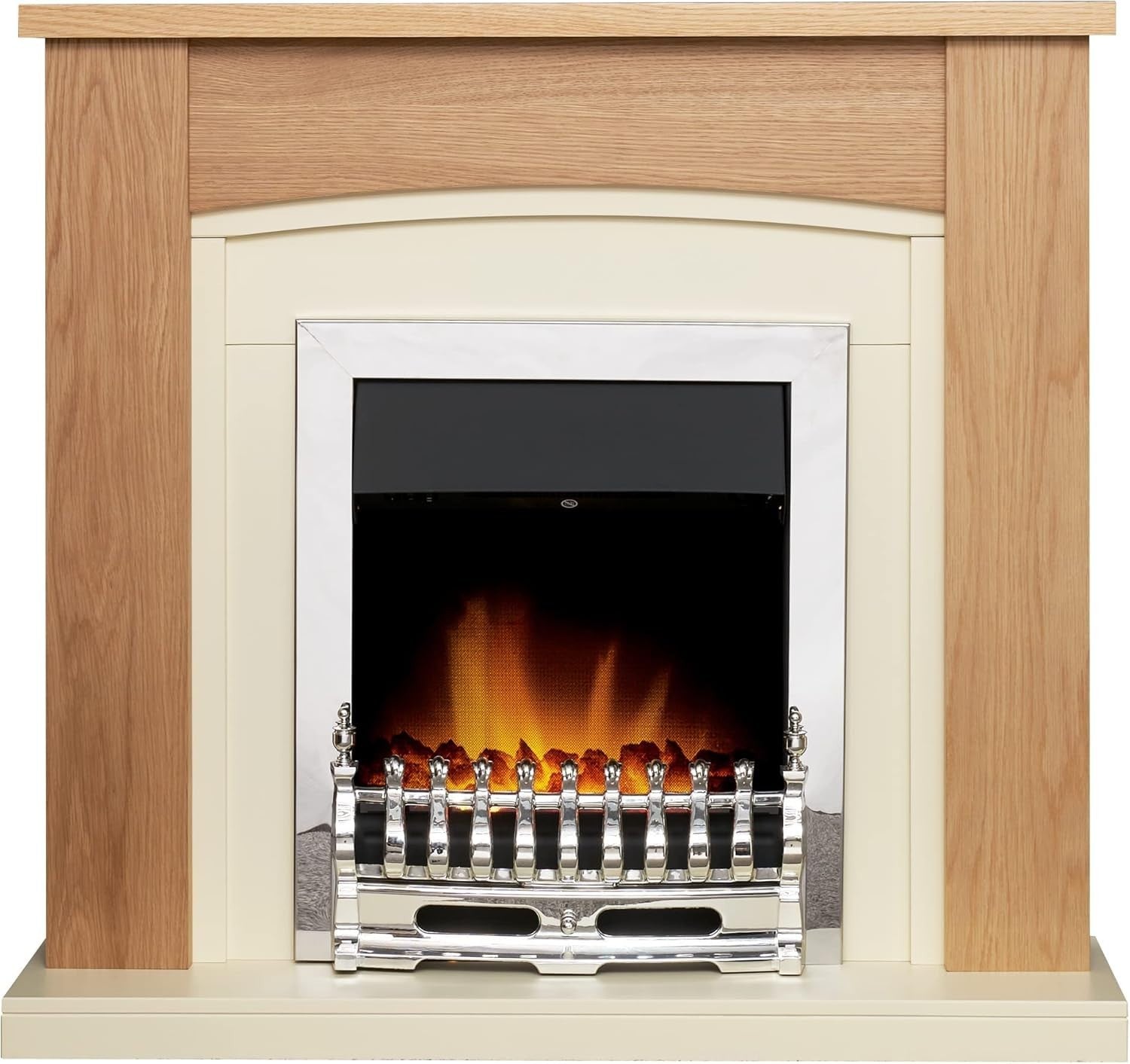Electric Fireplace Suite Oak Cream Chrome 2kW LED Heater 39" Freestanding - Kwikley