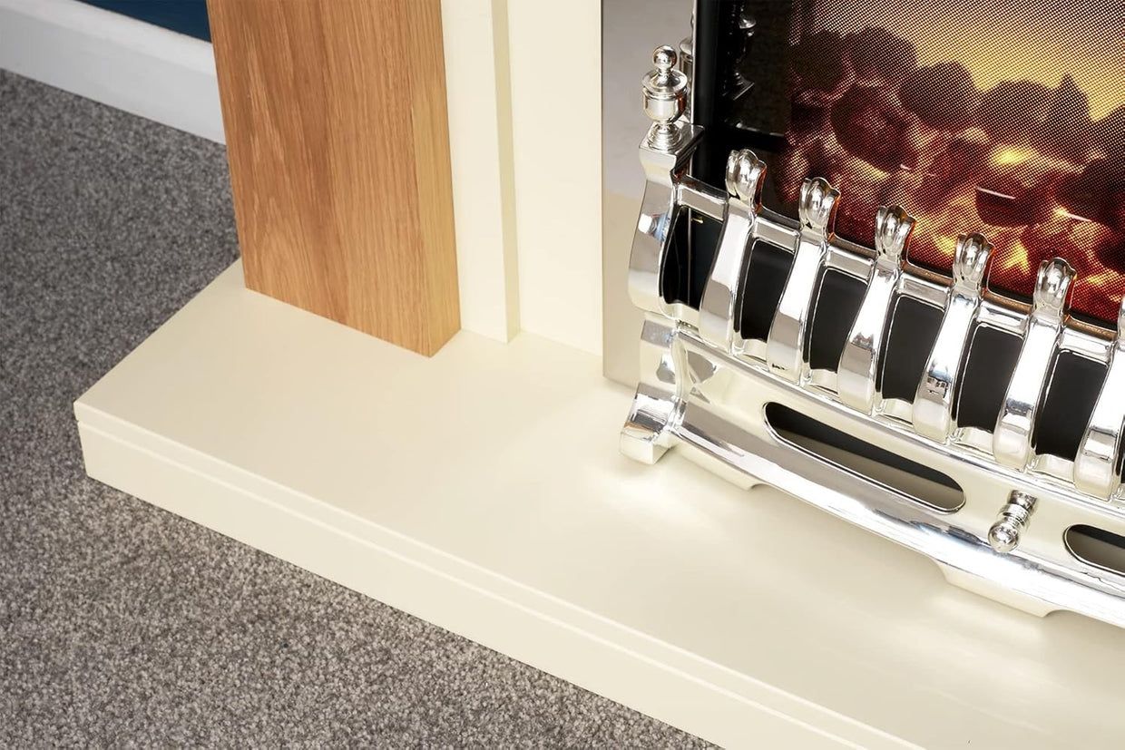 Electric Fireplace Suite Oak Cream Chrome 2kW LED Heater 39" Freestanding - Kwikley