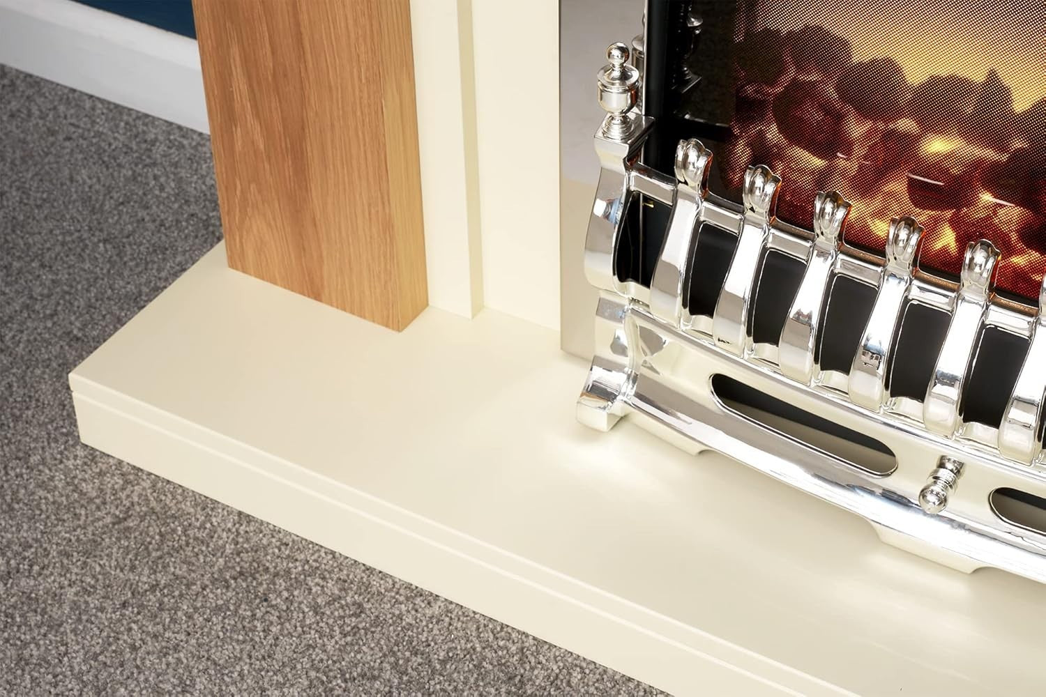 Electric Fireplace Suite Oak Cream Chrome 2kW LED Heater 39" Freestanding - Kwikley