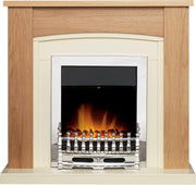 Electric Fireplace Suite Oak Cream Chrome 2kW LED Heater 39" Freestanding - Kwikley
