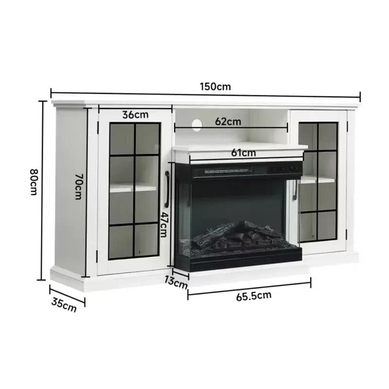 Electric Fireplace TV Stand 150cm Heater Cabinet with Storage & Remote - Kwikley