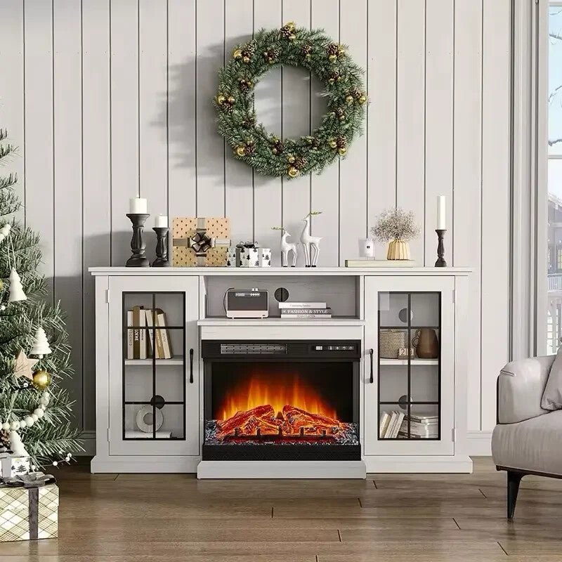 Electric Fireplace TV Stand 150cm Heater Cabinet with Storage & Remote - Kwikley