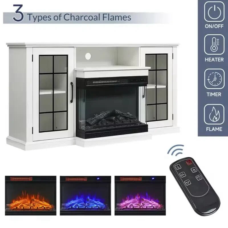 Electric Fireplace TV Stand 150cm Heater Cabinet with Storage & Remote - Kwikley