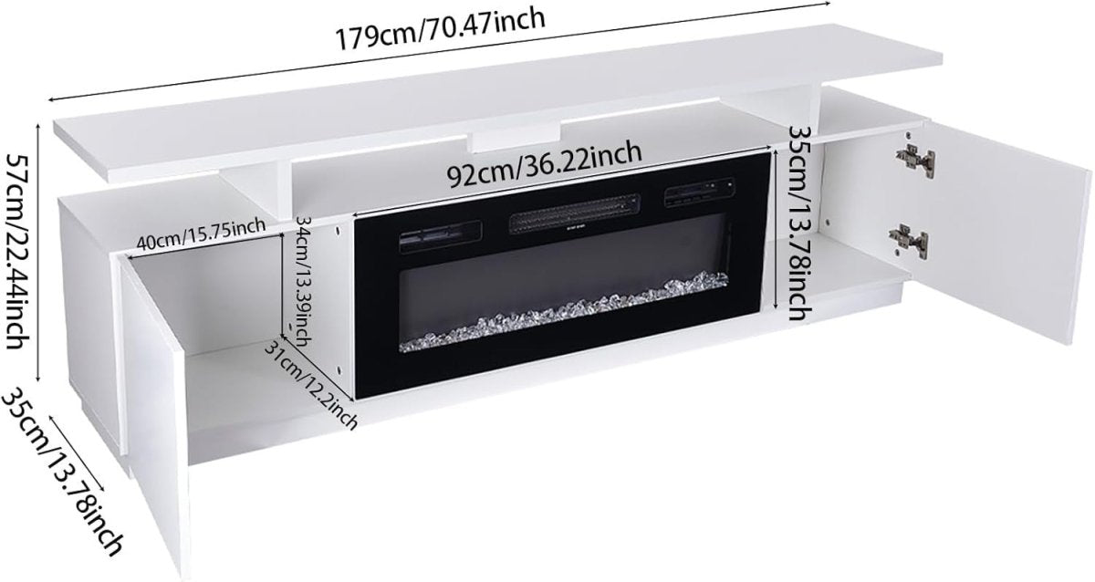 Electric Fireplace TV Stand White Media Console 12 LED Flames 900W/1800W - Kwikley