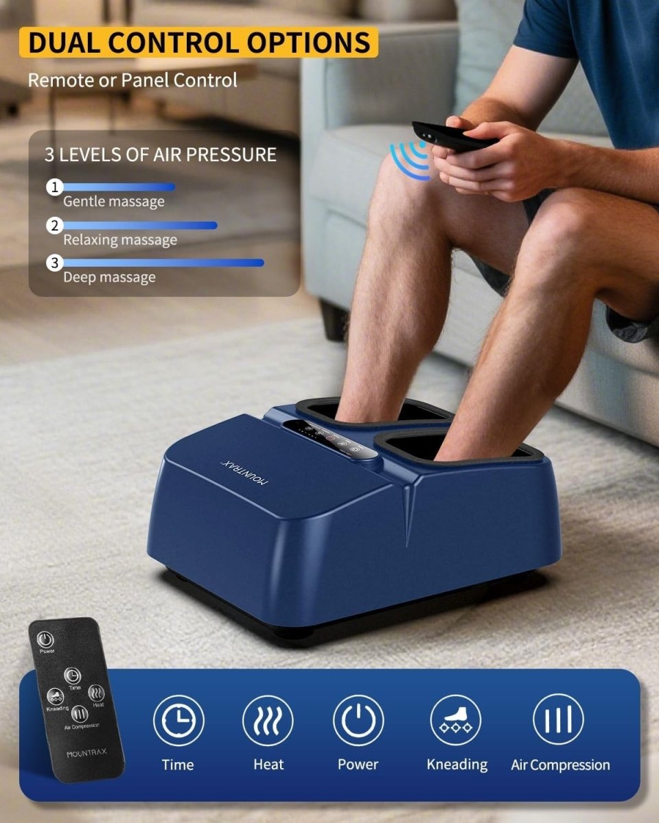 Electric Foot Massager Heated Shiatsu Plantar Fasciitis Pain Relief Spa - Blue - Kwikley