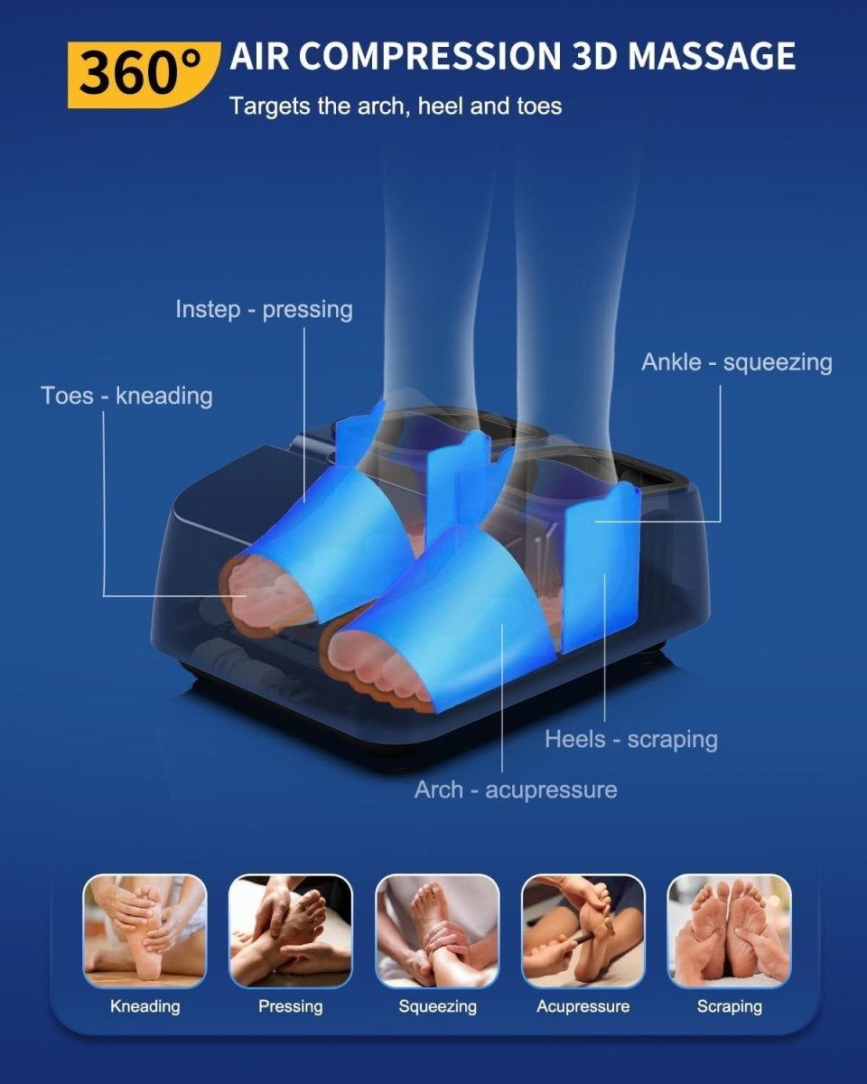 Electric Foot Massager Heated Shiatsu Plantar Fasciitis Pain Relief Spa - Blue - Kwikley