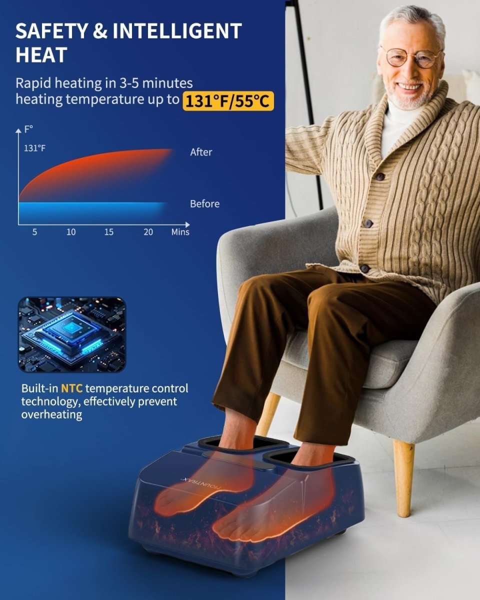 Electric Foot Massager Heated Shiatsu Plantar Fasciitis Pain Relief Spa - Blue - Kwikley