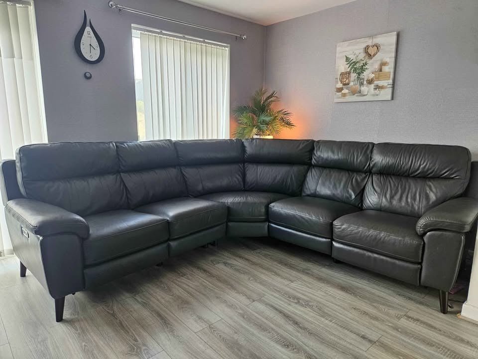 Electric Grey Leather Large Corner Sofa (PTP) - Kwikley