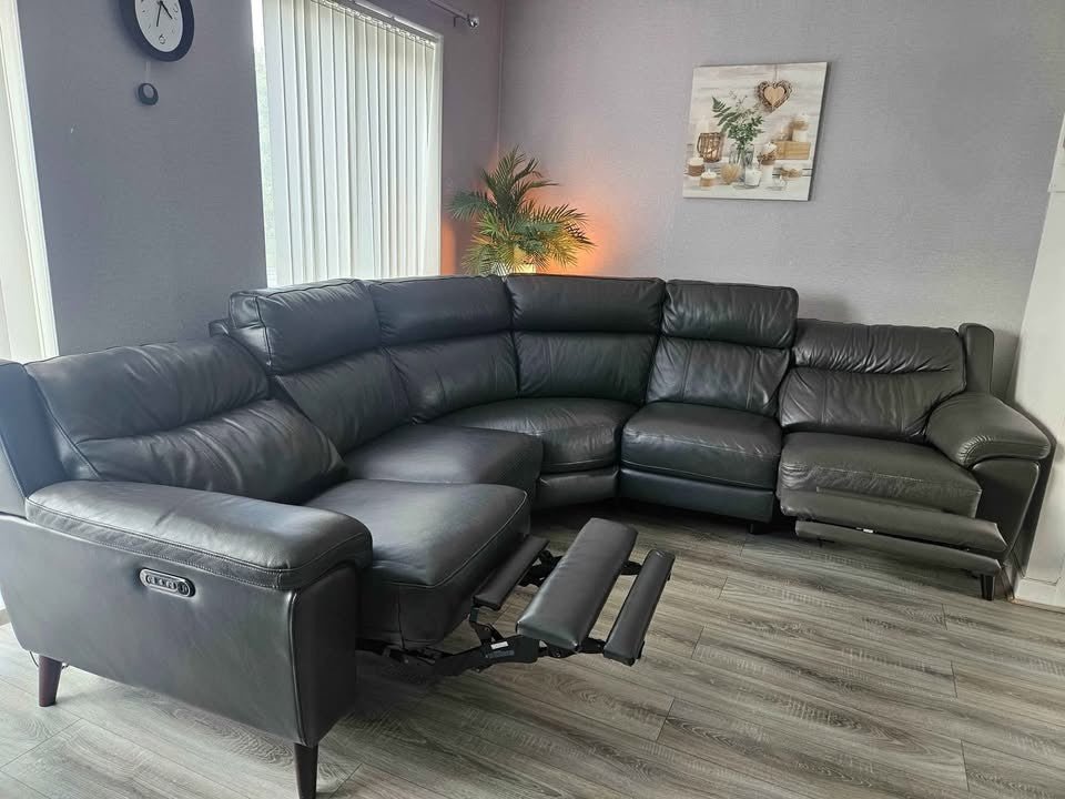 Electric Grey Leather Large Corner Sofa (PTP) - Kwikley