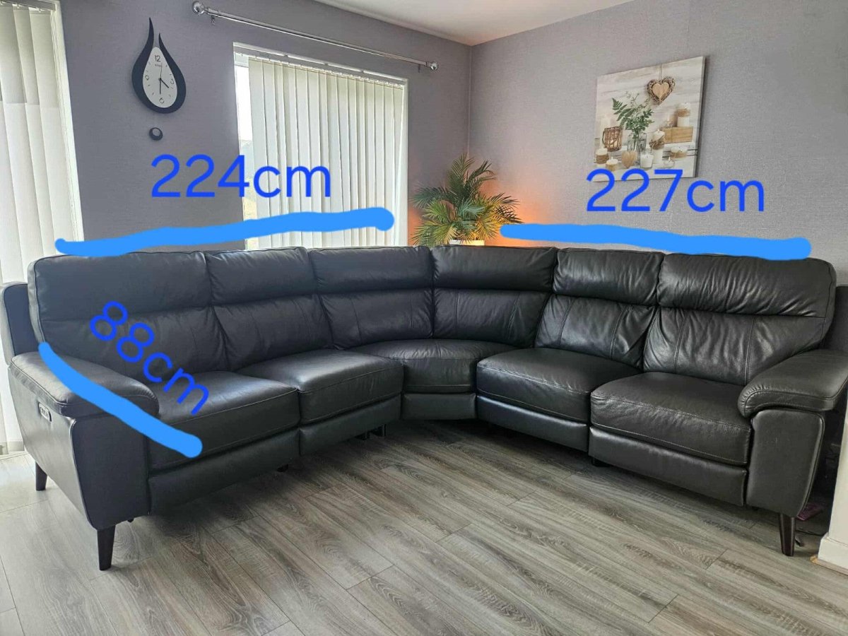 Electric Grey Leather Large Corner Sofa (PTP) - Kwikley