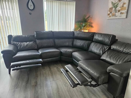 Electric Grey Leather Large Corner Sofa (PTP) - Kwikley